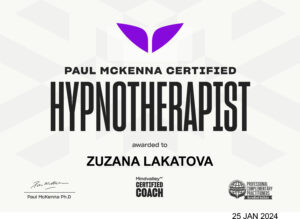 Hypnoterapia certifikat Certifikat hypnoterapie pre Zuzanu Lakatovu